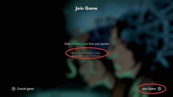 Entering the invitation code on the Join Game screen
